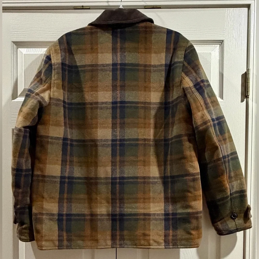 Banana Republic $180 HEAVY CORDUROY-COLLAR PLAID JACKET, Olive, Sz M